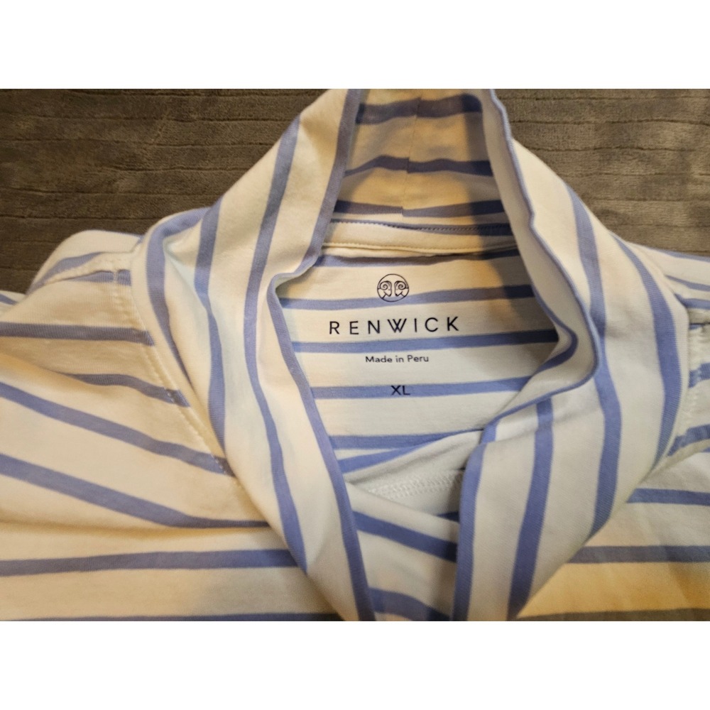 Renwick Women Blue White Striped Pima Cotton Spandex Turtleneck Top XL